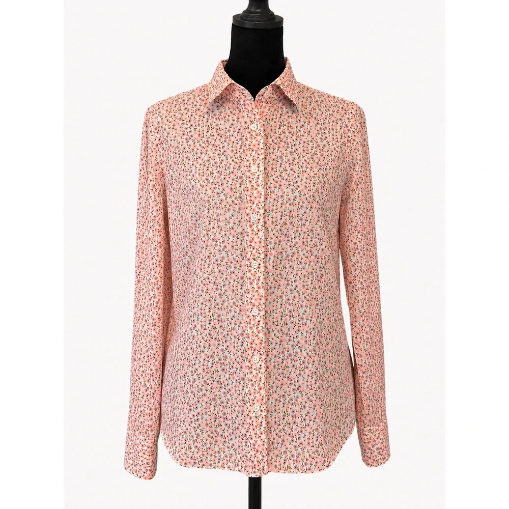 J Crew Perfect Womens Top Size 2 White Pink Floral Button Down Cotton Shirt